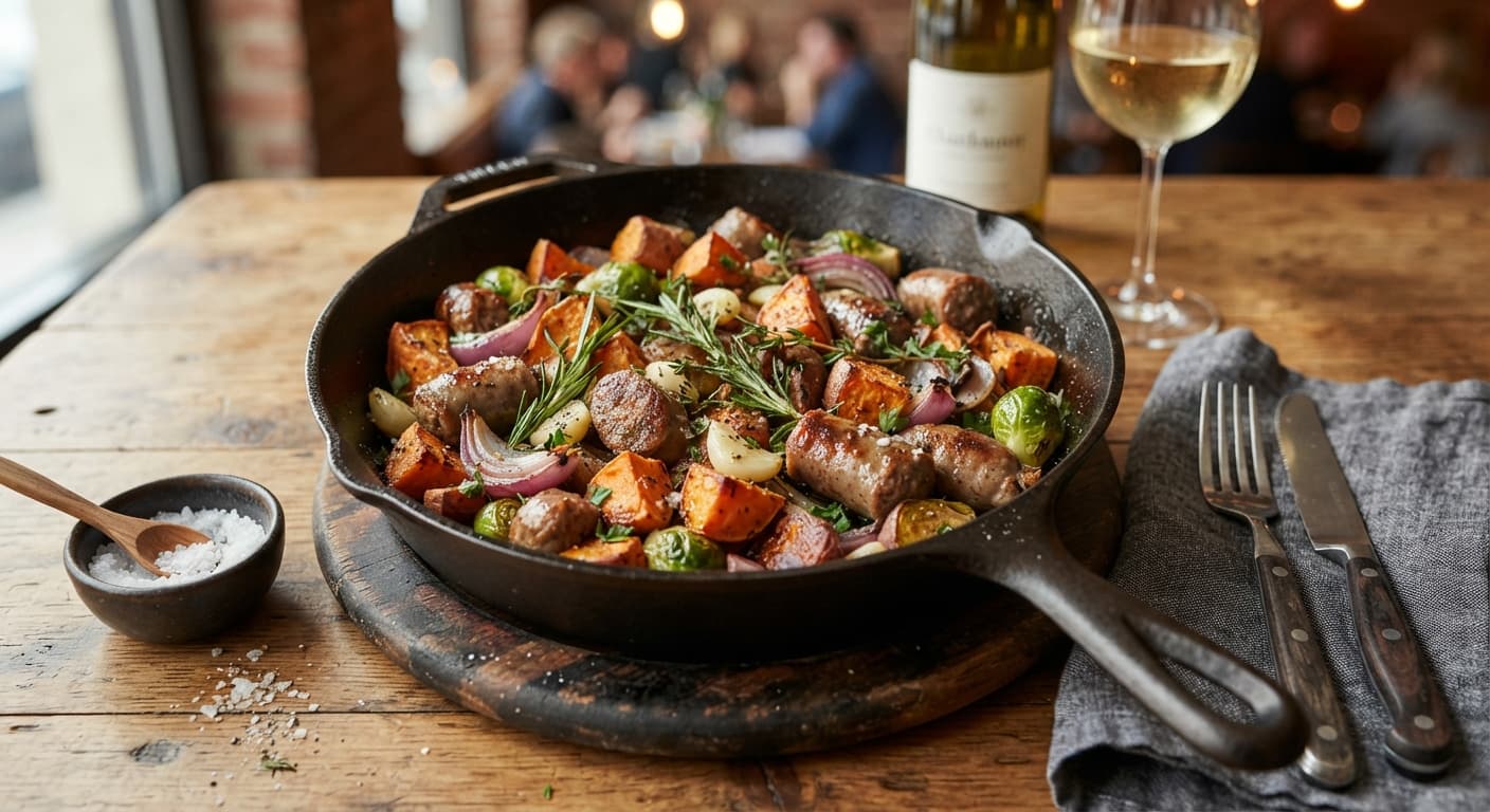 Garlic‑Herb Roasted Sweet Potato & Sausage Skillet