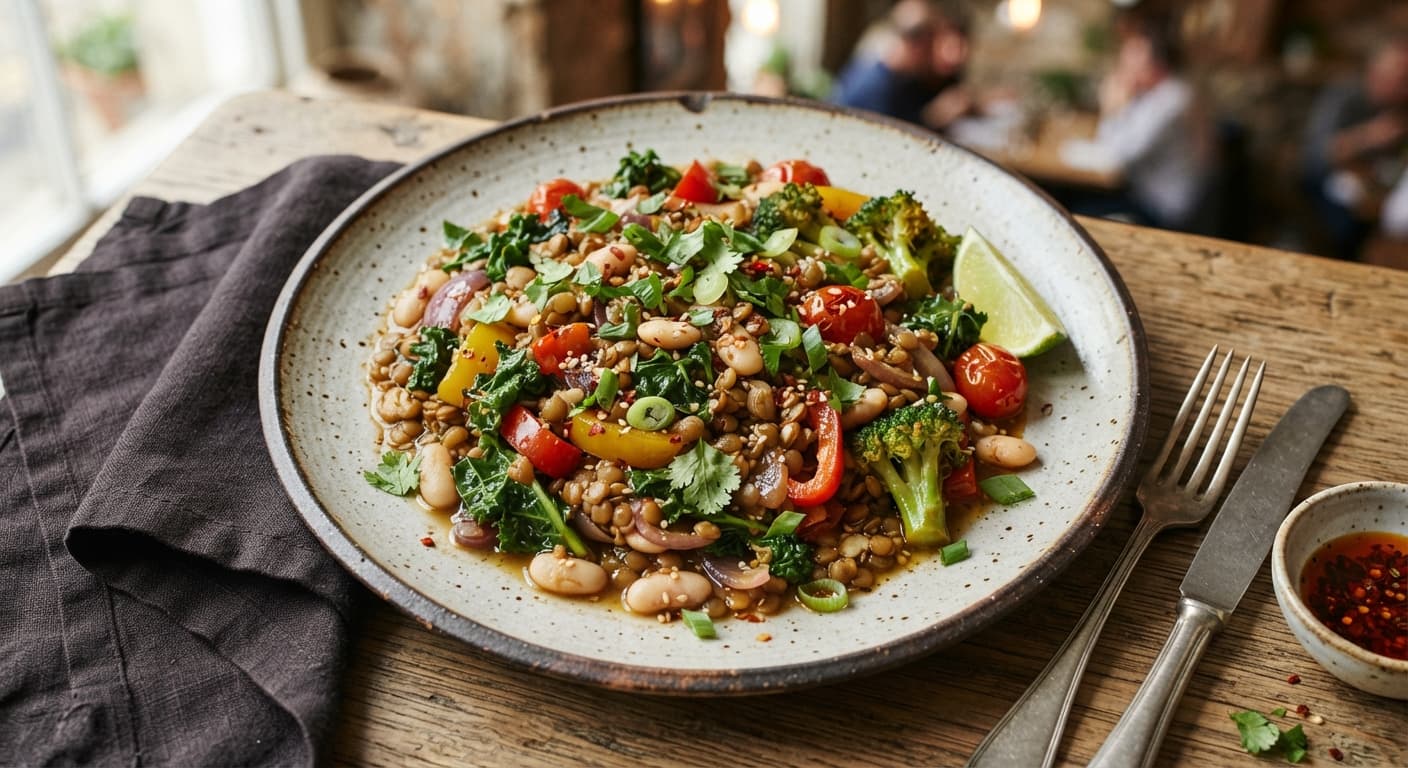 Garlic Lentil and Northern Bean Stir-Fry