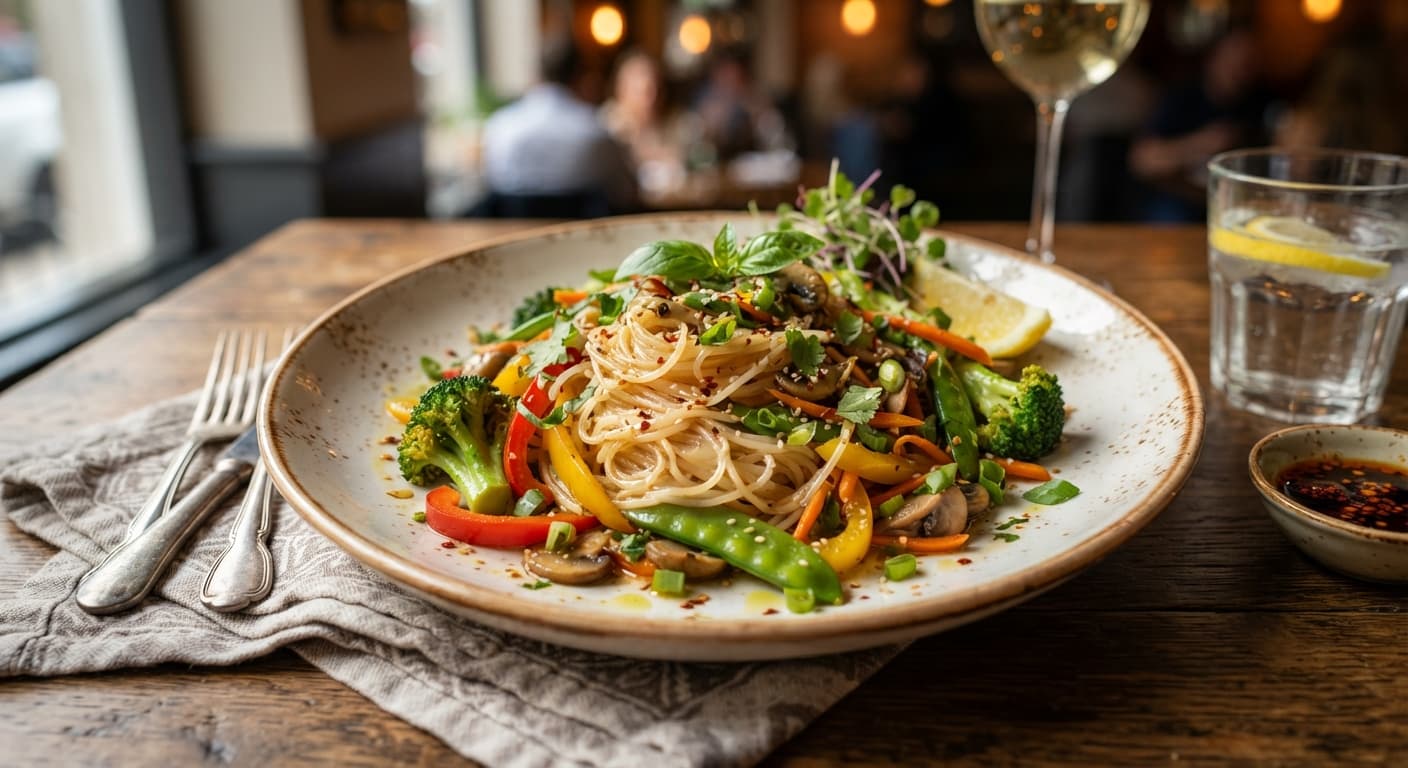 Garlic Olive Oil Rice Noodles with Veggies