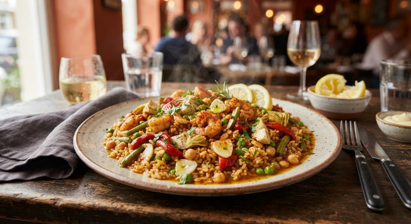 Garlic Shrimp‑Free Paella with Brown Rice
