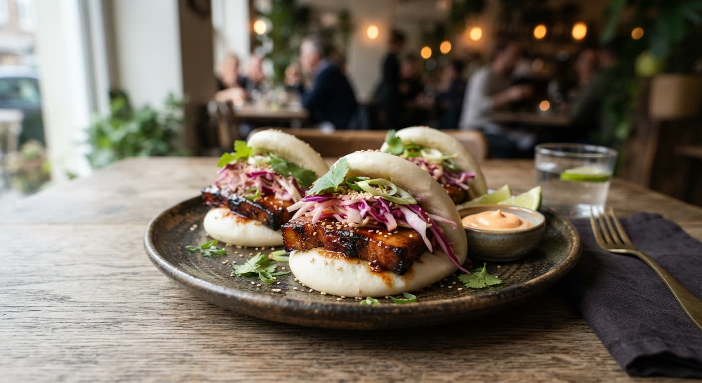 Gochujang-Style Pork Belly Bao with Quick-Pickled Cabbage