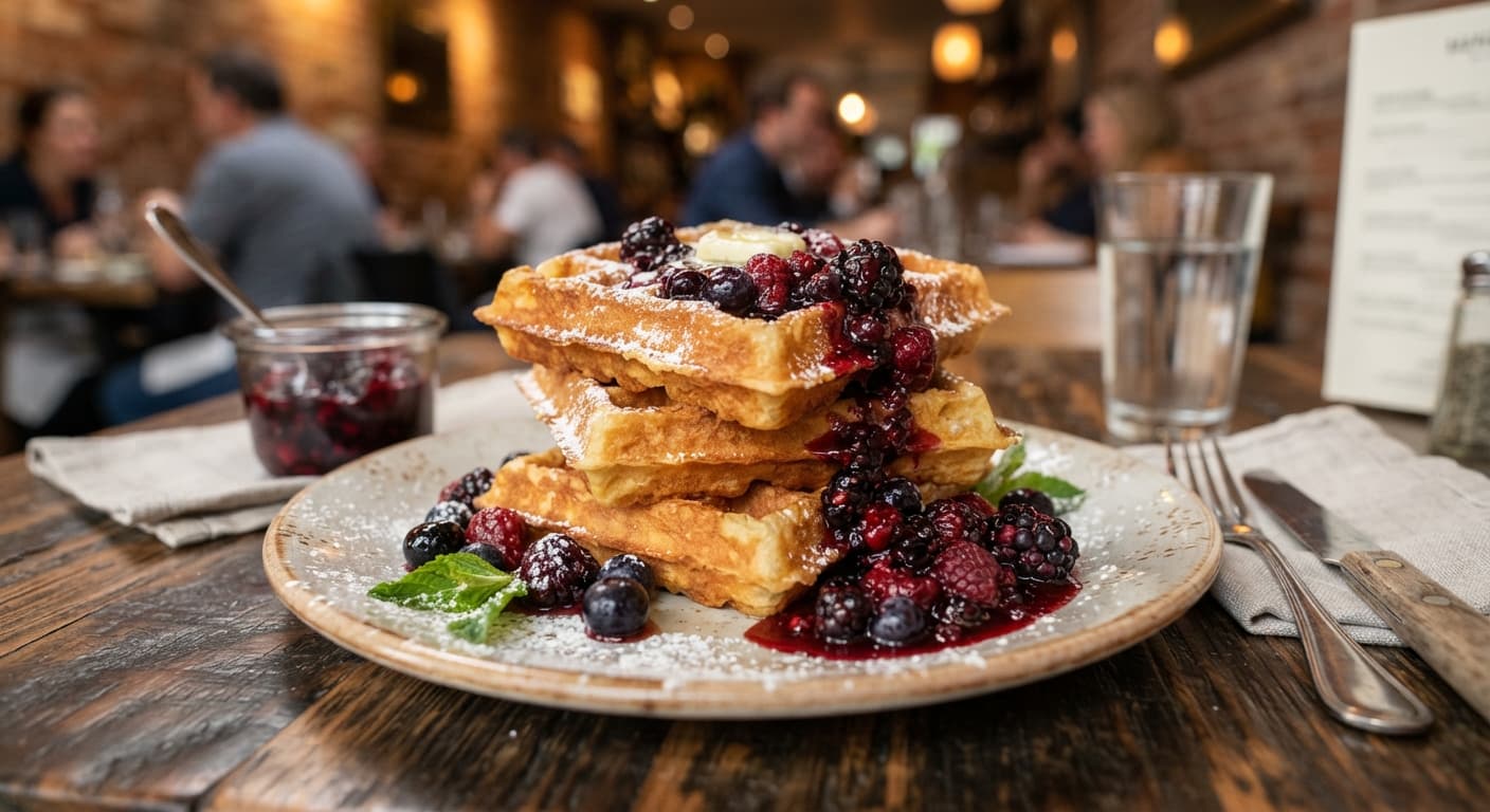 Golden Buttermilk Waffles with Stewed Berry Compote