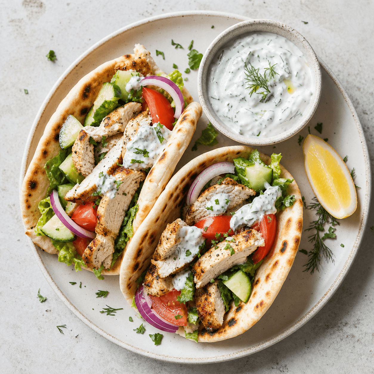 Greek Chicken Pita with Tzatziki