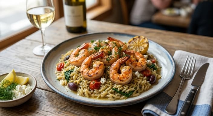 Greek Lemon Garlic Shrimp with Orzo
