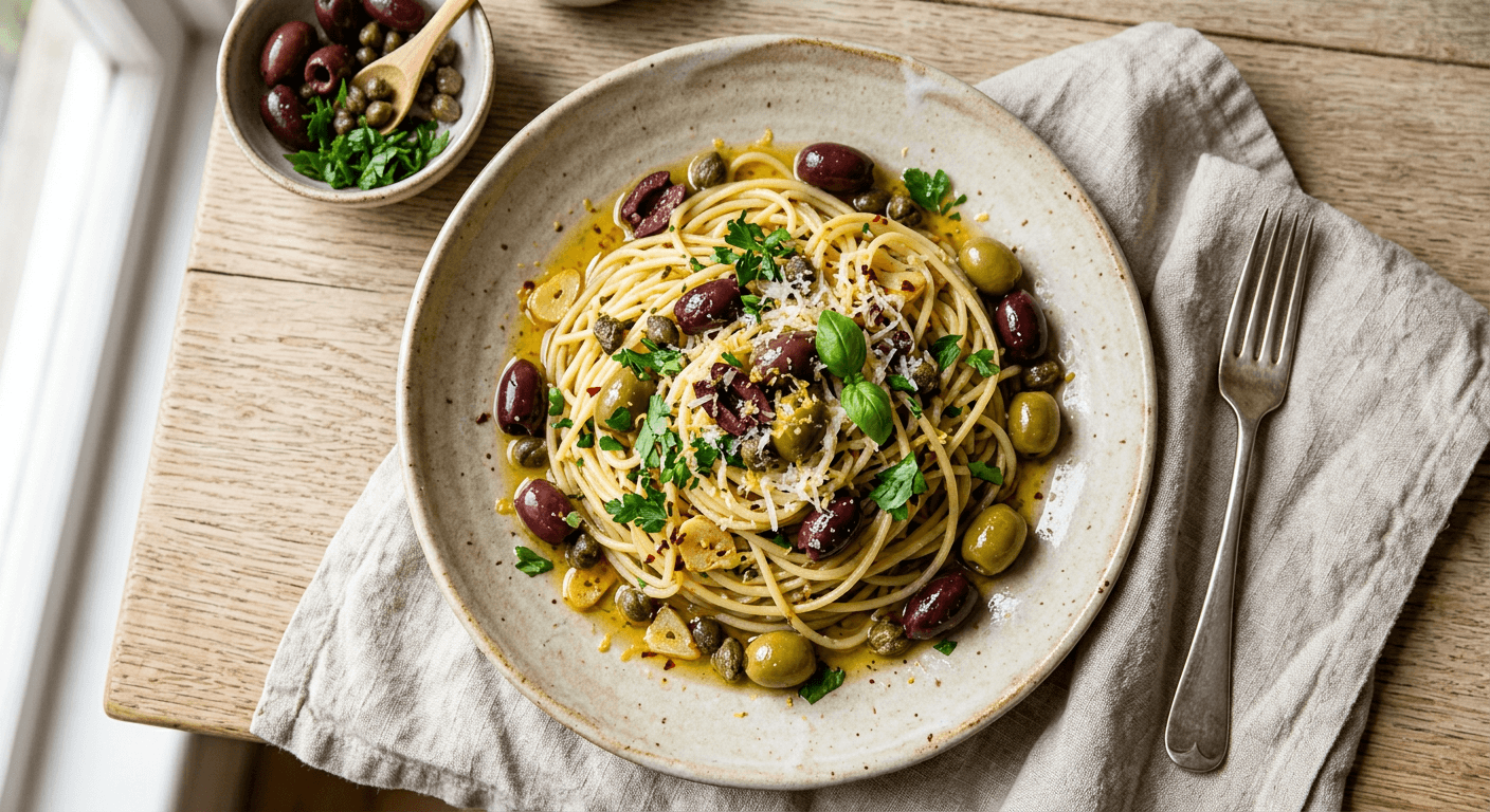 Greek Olive and Caper Aglio e Olio