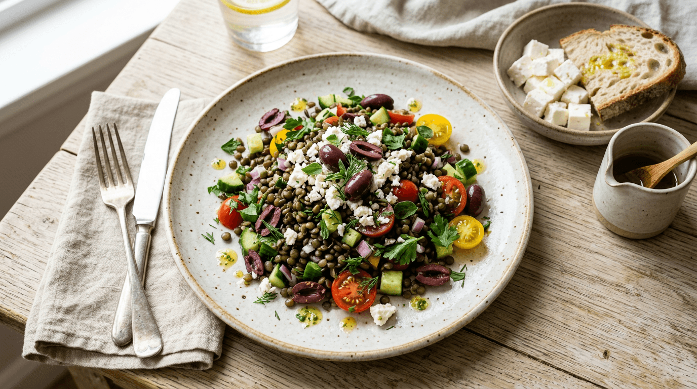 Greek Style Lentil and Kalamata Salad