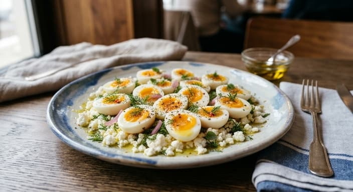 Greek-Style Quail Eggs with Dill and Feta