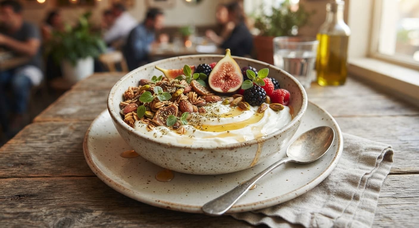 Greek Yogurt Bowl with Honey and Oregano-Infused Granola