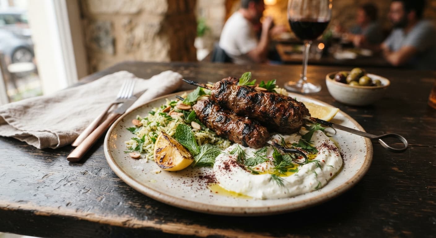 Grilled Lamb Kebabs with Herb Yogurt Dip