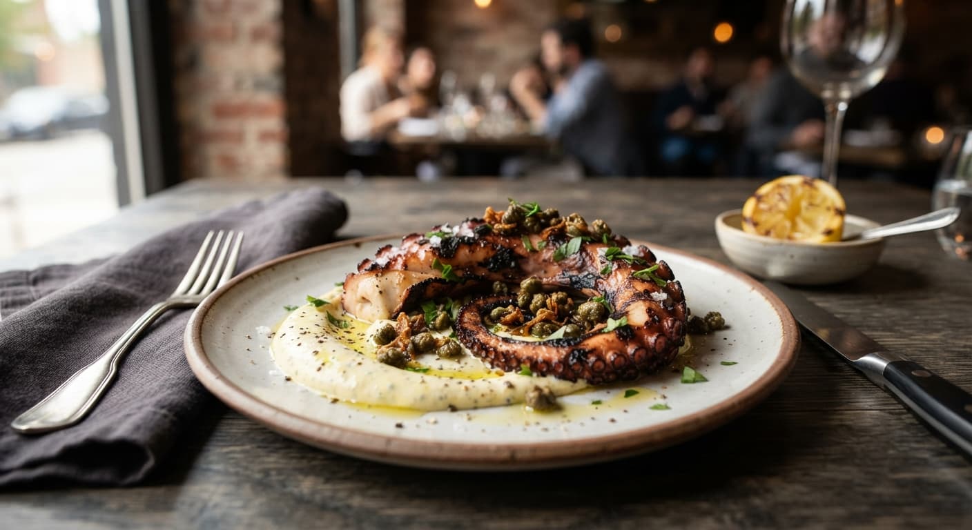 Grilled Octopus with Lemon-Garlic Aioli and Capers