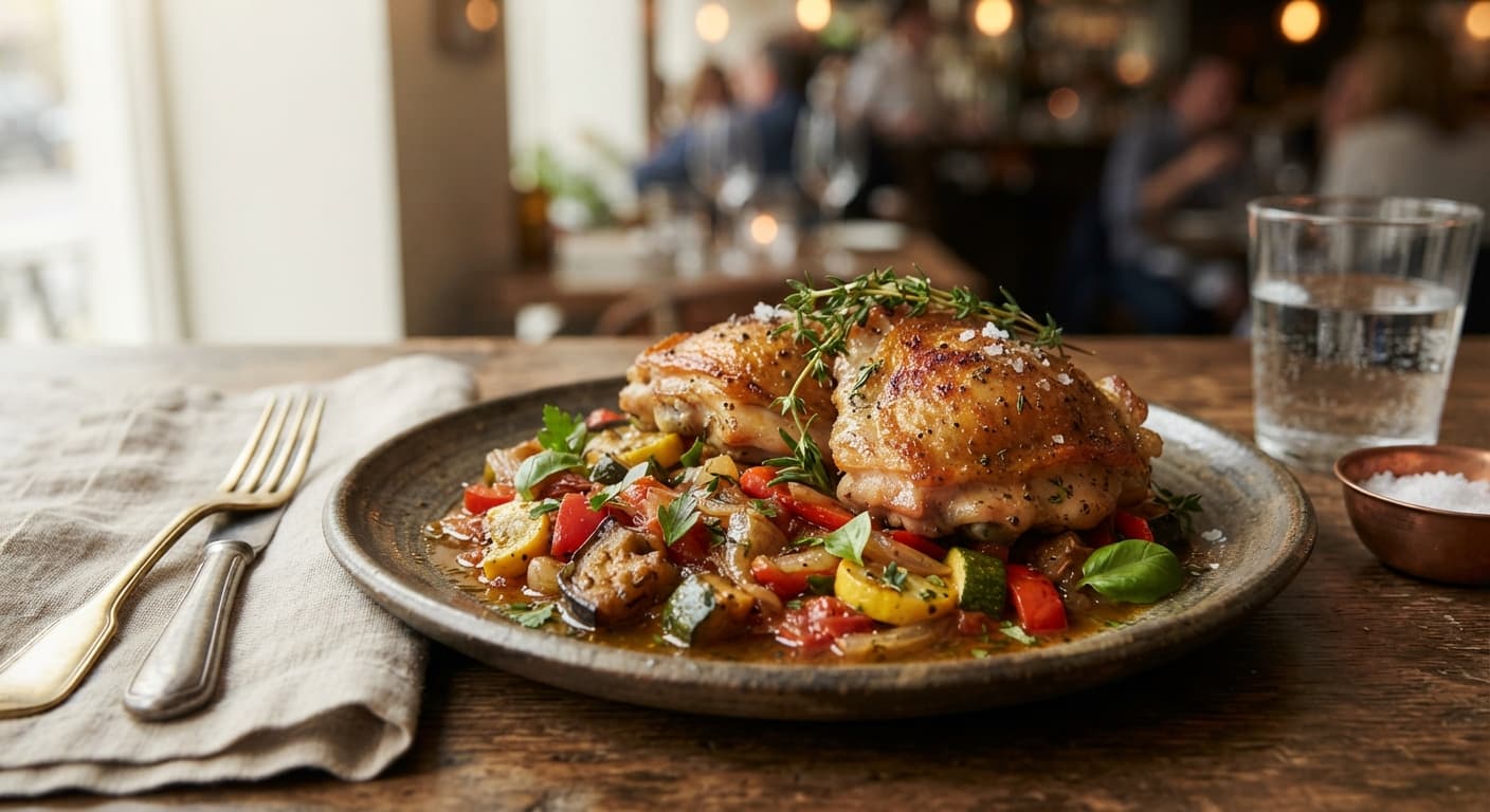 Herb‑Roasted Chicken Thighs with Ratatouille