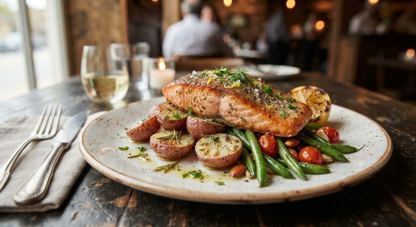 Herb-Roasted Salmon with Red Potatoes and Green Beans