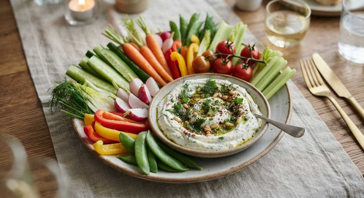 Herbed Labne-Style Coconut Yogurt Dip with Garden Vegetables