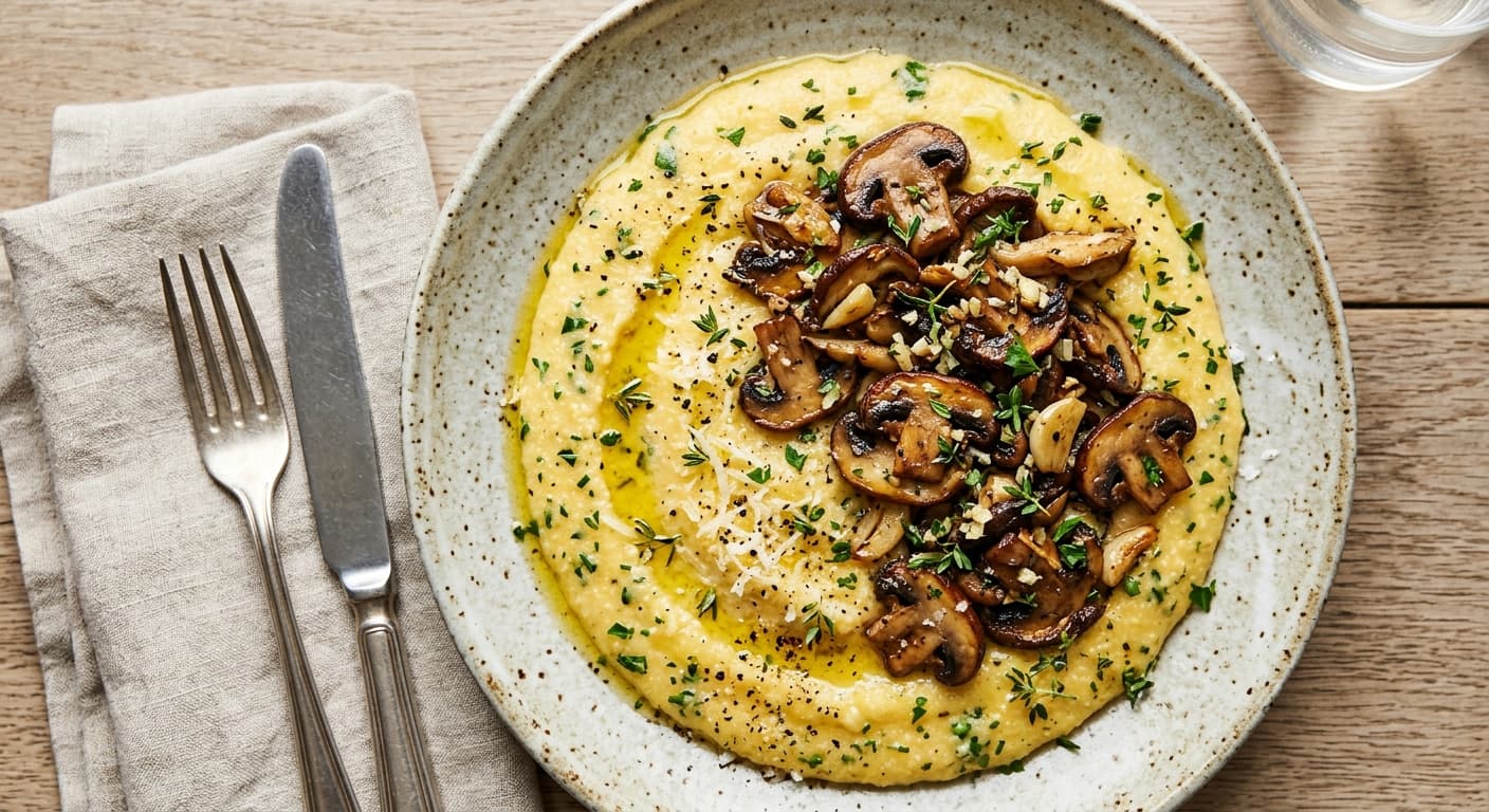 Herbed Polenta with Garlic and Thyme Mushrooms