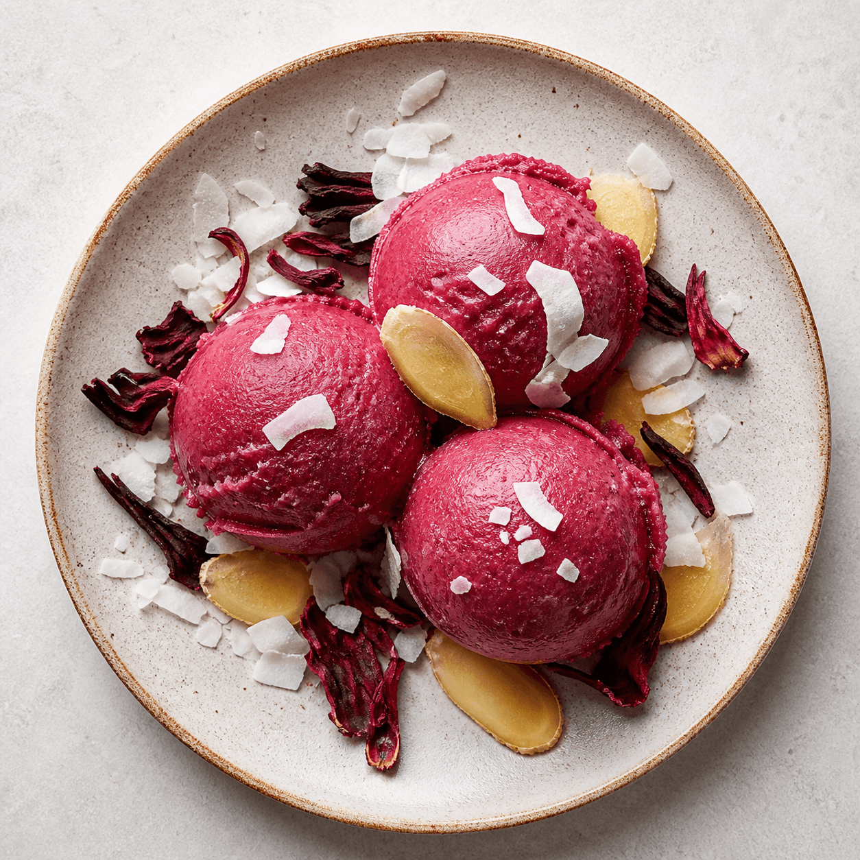 Hibiscus Coconut Sorbet with Ginger