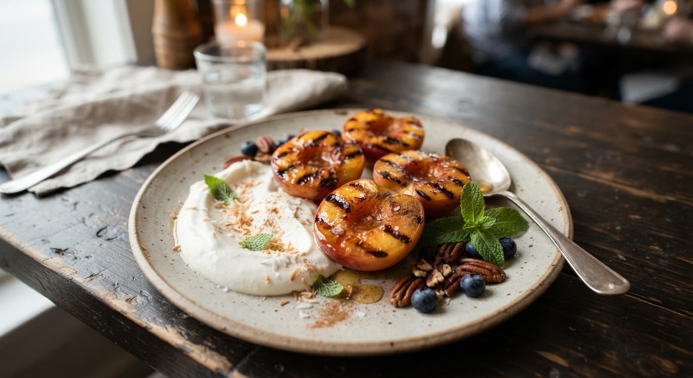 Honey Cinnamon Grilled Peaches with Coconut Cream