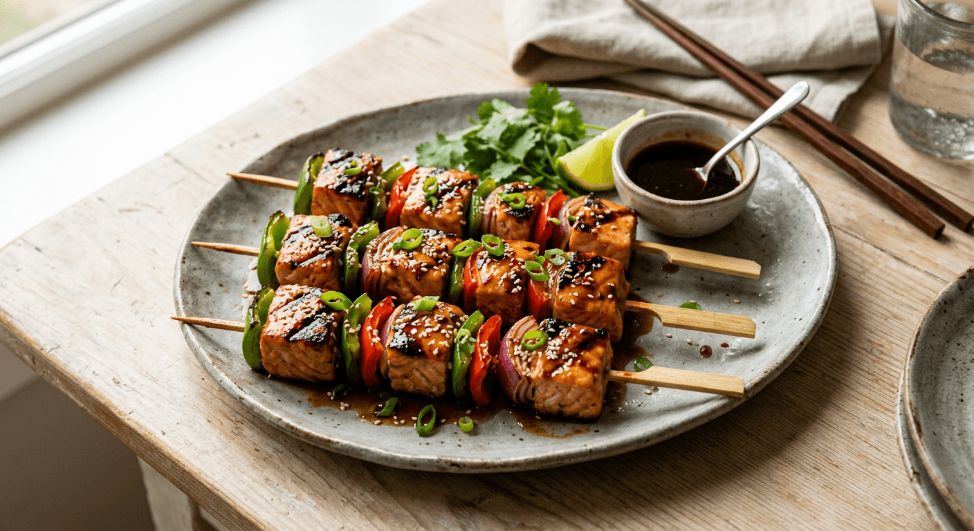 Honey-Soy Teriyaki Salmon Skewers