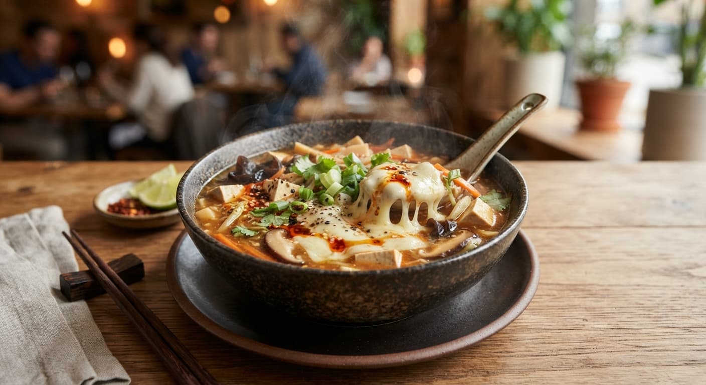 Hot and Sour Soup with Vegan Cheese