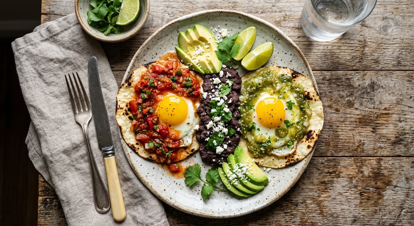 Huevos Divorciados with Handmade Cauliflower Tortillas and Dual Salsas
