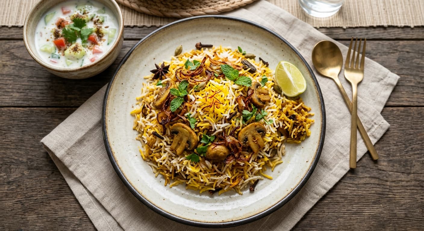 Hyderabadi Mushroom Dum Biryani