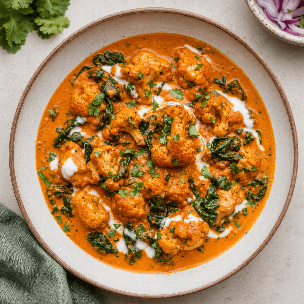 Indian Butter Chicken-Style Cauliflower & Spinach (Low-Carb)
