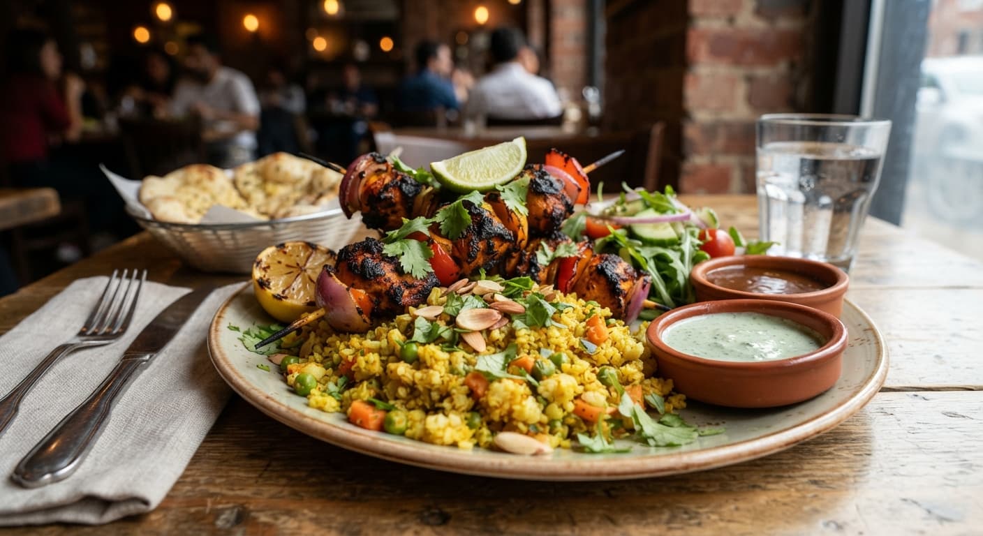 Indian Chicken Tikka Skewers with Cauliflower Rice