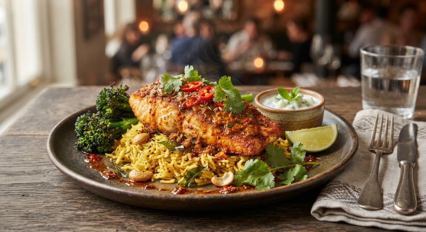 Indian Spiced Fried Barramundi with Fiery Tomato‑Curry Glaze
