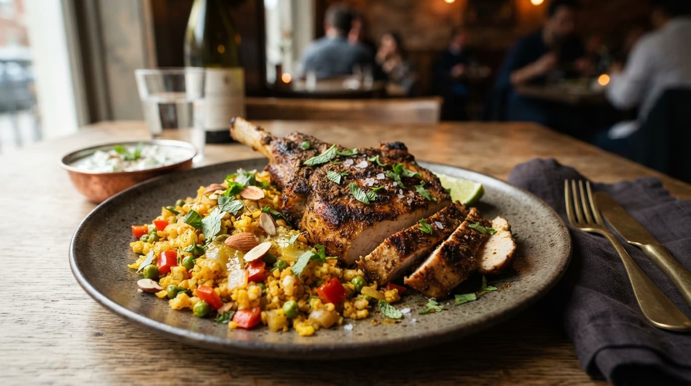 Indian‑Spiced Pork Chops with Cauliflower Rice