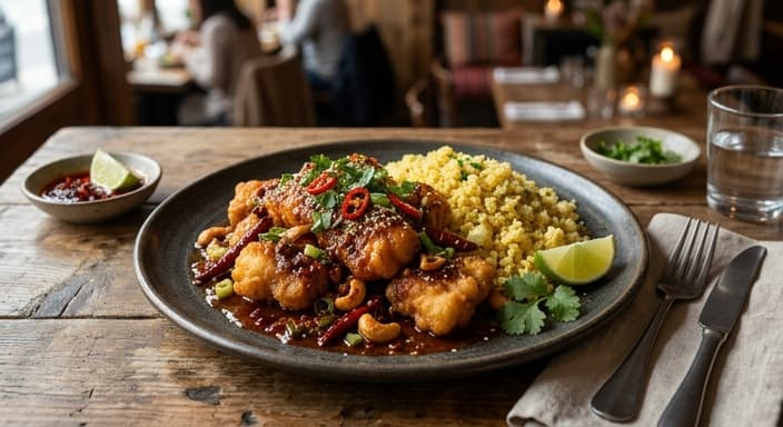 Indian-Spiced Szechuan Crispy Fish with Cauliflower Rice