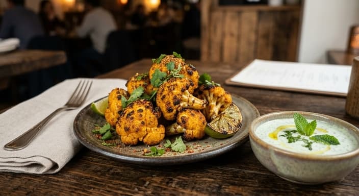 Indian Tandoori-Spiced Cauliflower Bites with Yogurt Mint Dip