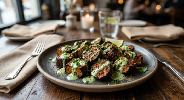 Indian Tandoori-Spiced Eggplant Bites with Mint-Lime Drizzle