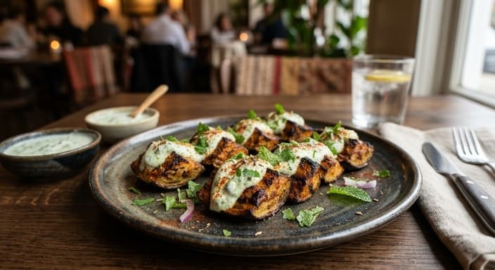 Indian Tandoori-Spiced Eggplant Bites with Mint Yogurt (Low-Carb)