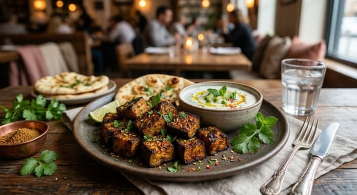 Indian Tandoori-Spiced Eggplant Steak Bites with Cucumber Mint