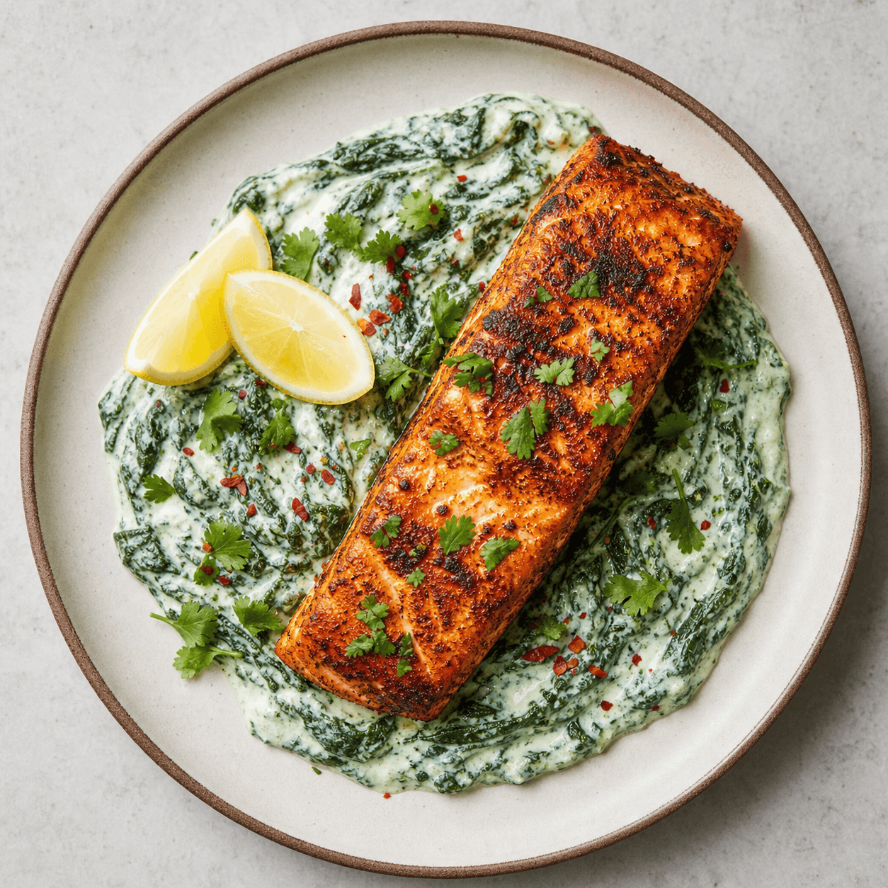 Indian Tandoori-Spiced Salmon with Spinach Yogurt (Low-Carb)