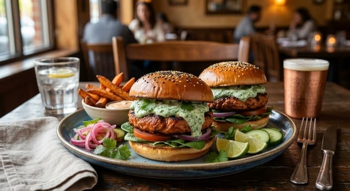 Indian Tandoori-Spiced Turkey Burgers with Spinach Yogurt