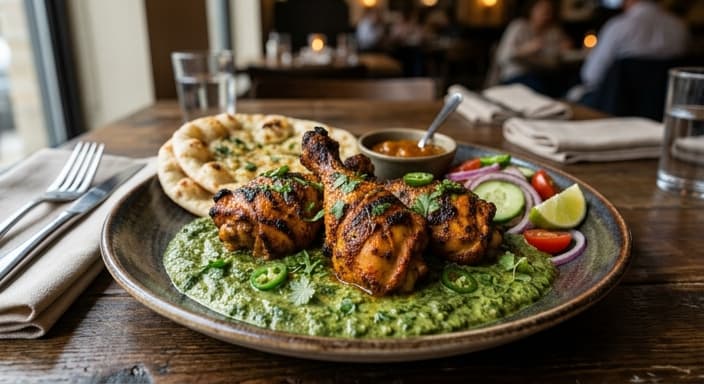 Indian Tandoori-Style Chicken Thighs with Spinach Yogurt-Free Sauce