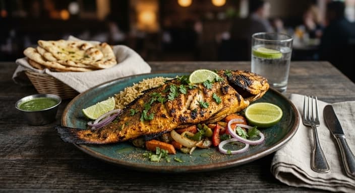 Indian Tandoori-Style Yogurt Grilled Red Drum Half Shell