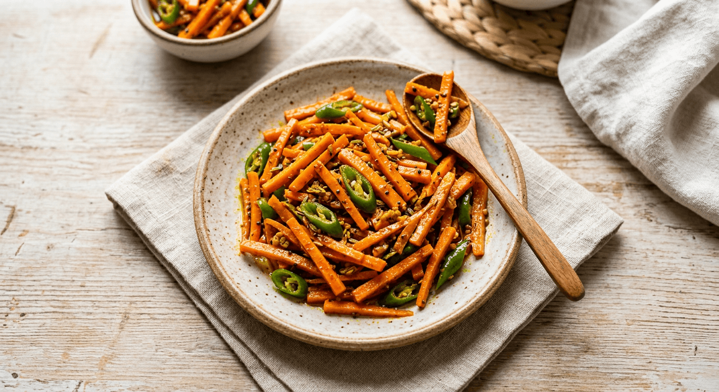 Instant Carrot and Green Chili Pickle