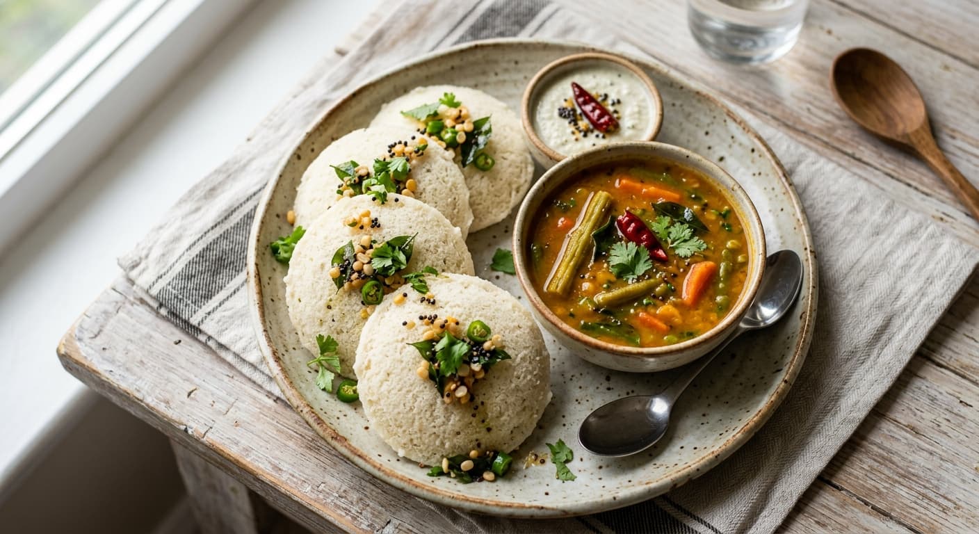 Instant Rava Idli With Tiffin Sambar