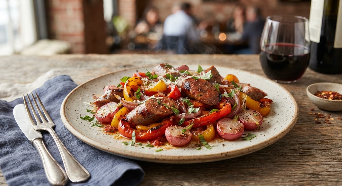 Italian Sausage with Peppers and Roasted Radishes