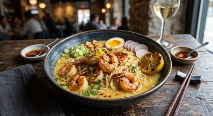 Italian Shrimp Ramen Bowl with Lemon Garlic Butter