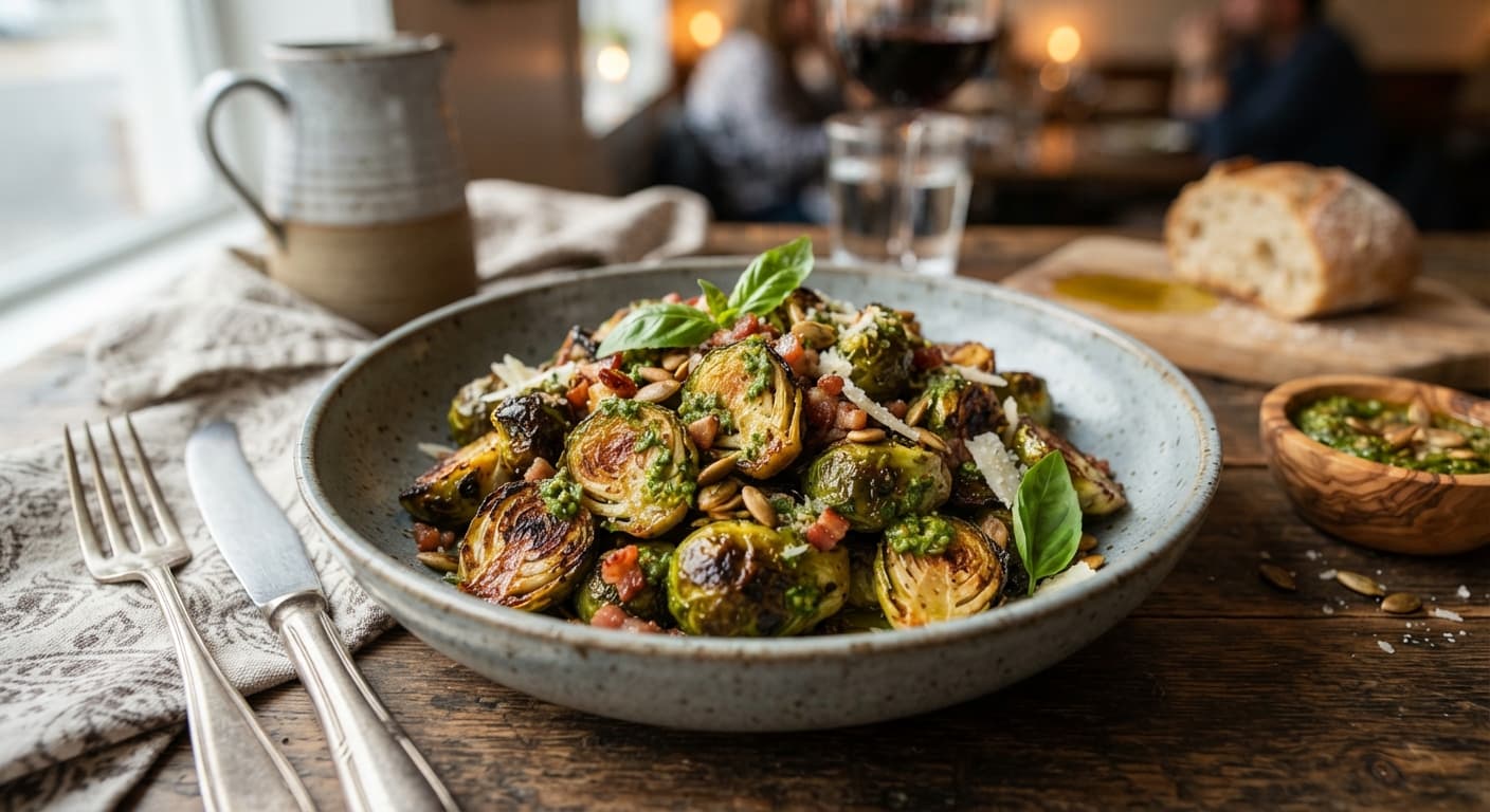 Italian‑Style Roasted Brussels Sprouts with Pumpkin Seed Pesto