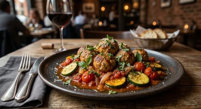 Italian Turkey Meatball Zucchini Skillet with Tomato