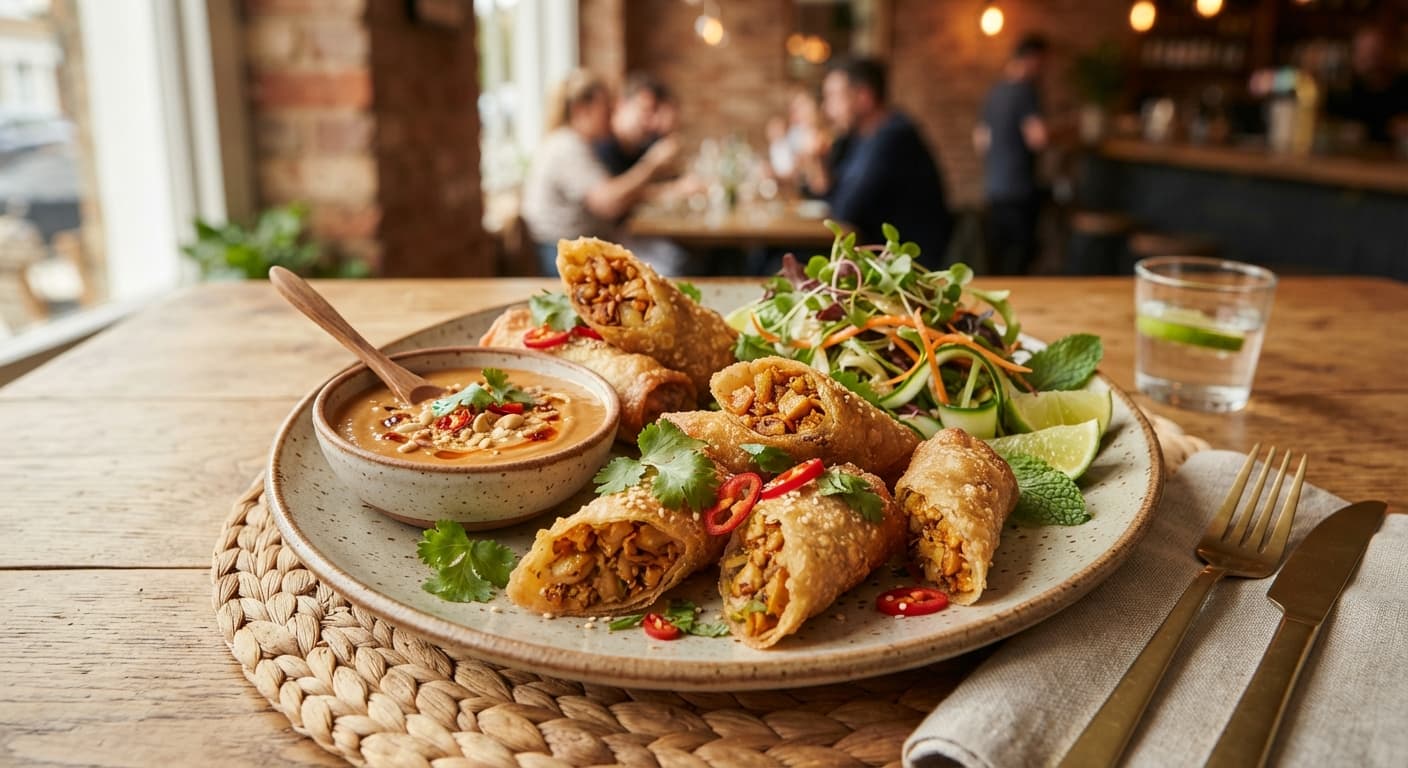 Jackfruit Spring Rolls with Peanut Dipping Sauce