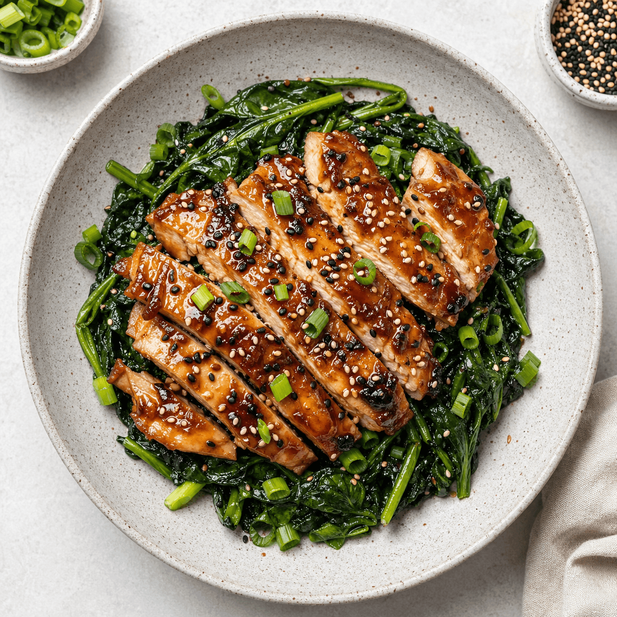 Japanese Chicken Teriyaki Bowls with Spinach Tamari Glaze (Low-Carb)