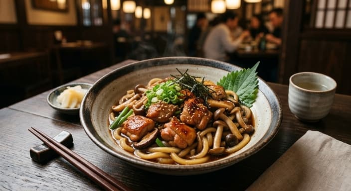 Japanese Chicken Teriyaki Udon with Mushrooms