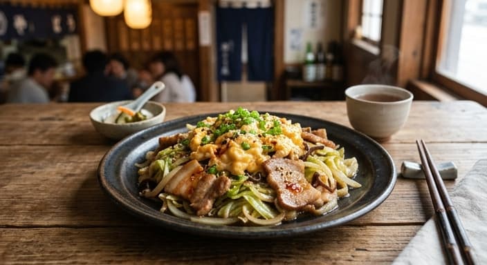Japanese Low-Carb Pork & Cabbage Breakfast Stir-Fry with Egg Finish