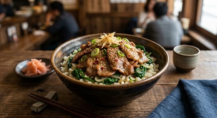 Japanese Low-Carb Salmon-Free Miso-Style? (No soy) — Ginger Pork & Spinach Rice Bowl