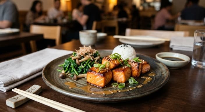Japanese Miso-Butter Salmon Bites with Spinach Sauté