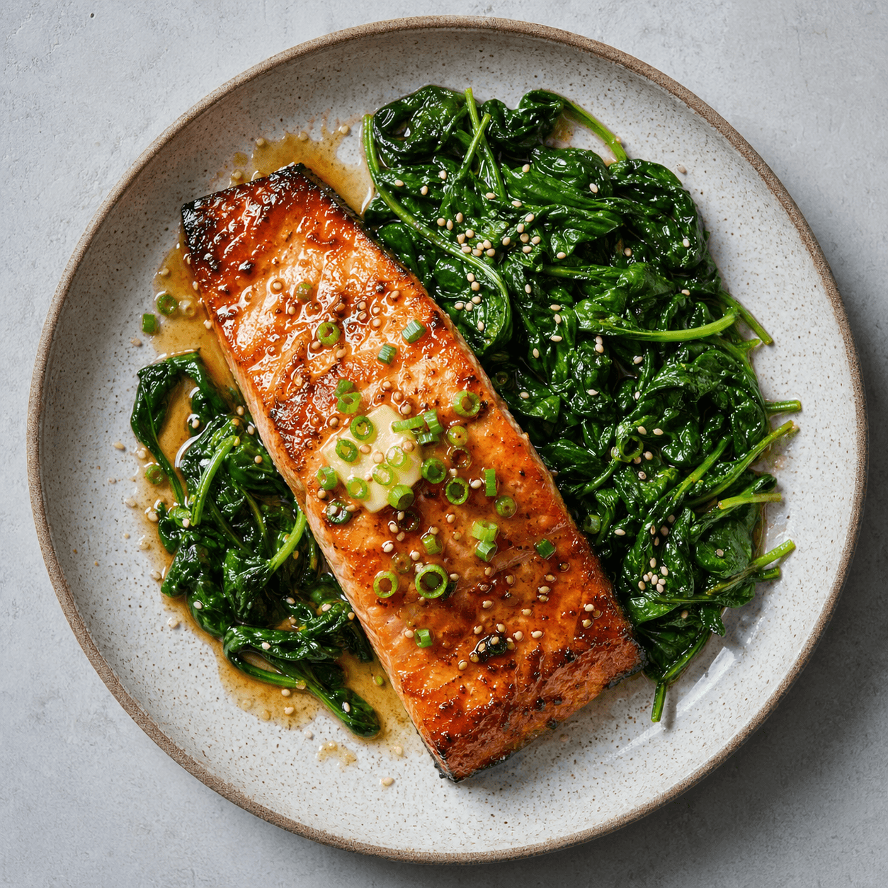 Japanese Miso-Butter Salmon with Spinach (Low-Carb)